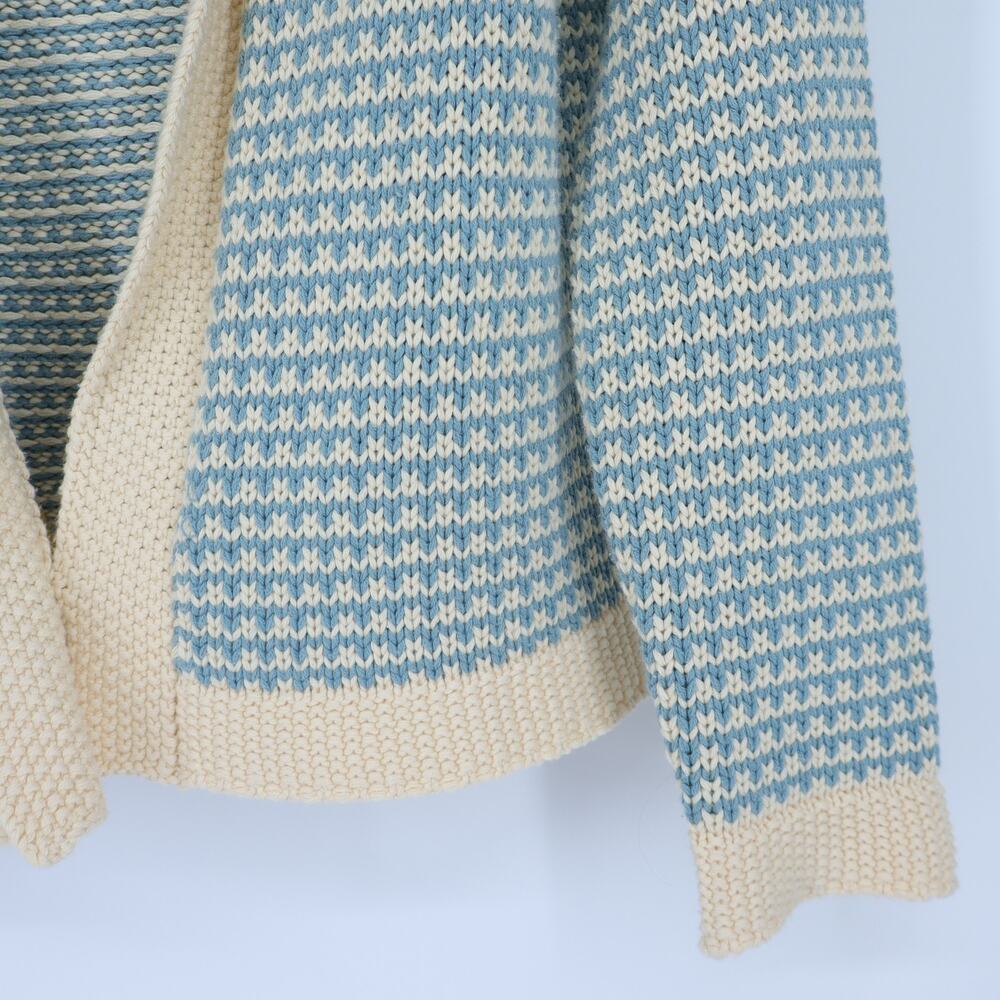 THE GREAT. Minicheck Lodge Cardigan Sweater Morning Sky Open Front Women's 0 XS - Picture 6 of 11